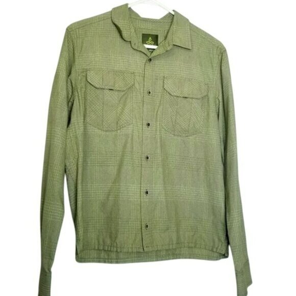 Prana Mens Long Sleeve Plaid Button-Down Shirt S Olive Green Cotton‎ - Picture 1 of 10